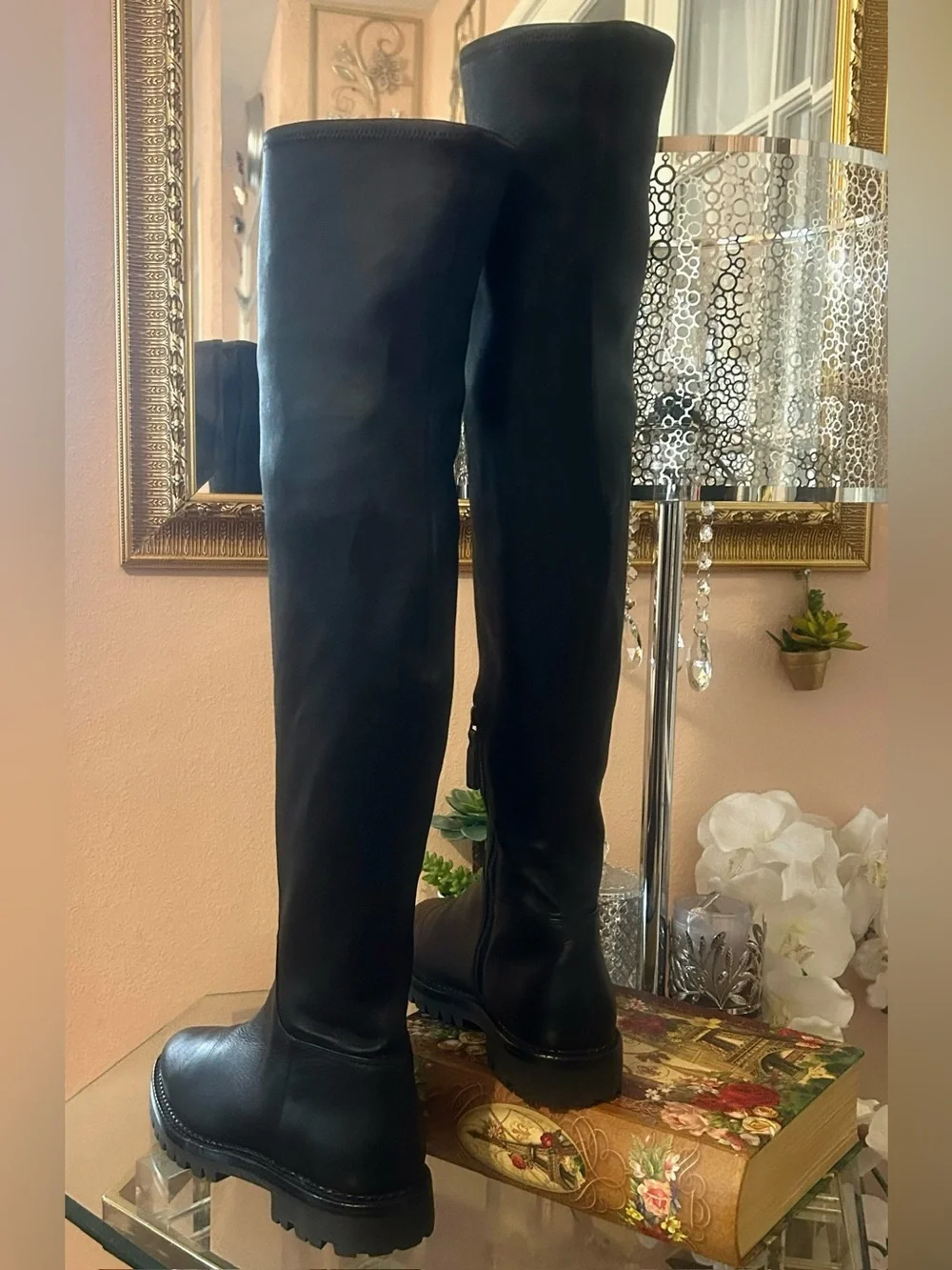 Vince Cabria Black Leather Over-the-Knee Boots Size 9.5